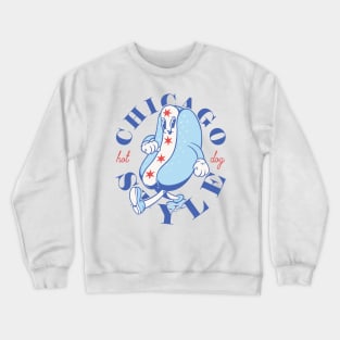 Chicago Style Hot Dog Flag | Glizzy Traditional Specific Signature Food Famous No Ketchup Chicago Flag Dog | Chicago Illinois State South Side South Suburbs Depression Sandwich Anthropomorphic Mascot Crewneck Sweatshirt